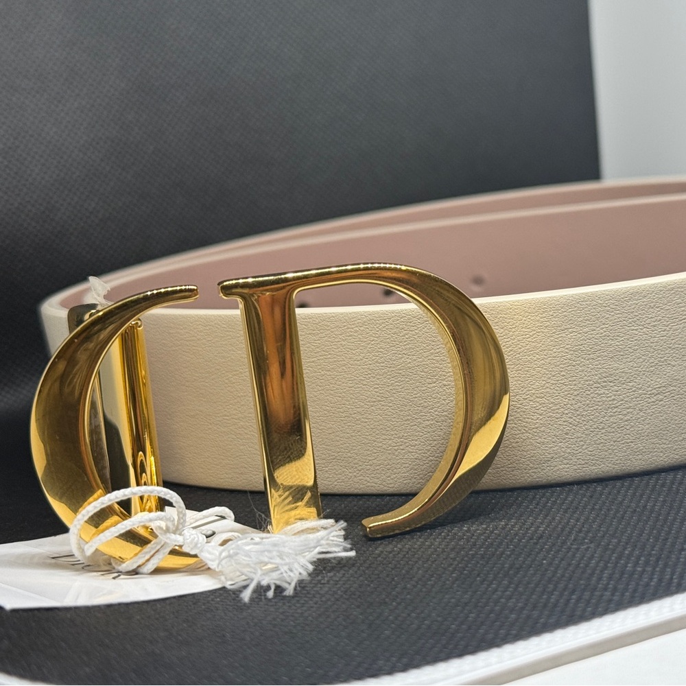 DIOR BNIB NWT 30 MONTAIGNE LEATHER BELT SIZE 75 IN BLANC/ WHITE AND PINK PASTEL - Picture 8 of 9